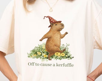 Off To Cause A Kerfuffle Comfort Colors Shirt, Silly Animal Shirt Funny Capybara Wizard Tshirt Mental Health Adult Humor Sarcastic T-Shirt