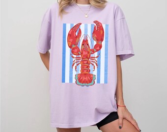 Comfort Colors Lobster Shirt, Coastal Graphic Tee for Women, Beach Vacation Shirt, Preppy Shellfish Summer Tee, Nautical Lobster T Shirt