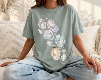 Comfort Colors® Oyster Shell Shirt, Coastal Sea Shell Tee, Beach Ocean Shirt, Aesthetic Shell Graphic Tee, Coastal Grandma Shirt