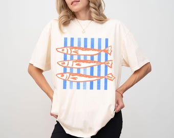 Comfort Colors Sardines Shirt, Coastal Grandma Graphic Tee, Fisherman Aesthetic, Oversized Beach T-Shirts, Cute Summer Shirts for Women