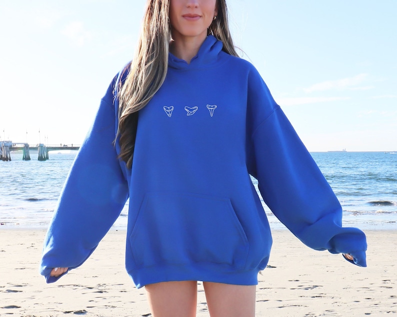 shark tooth sweatshirt embroidered shark teeth for shark lover, surfer girl, ocean girl