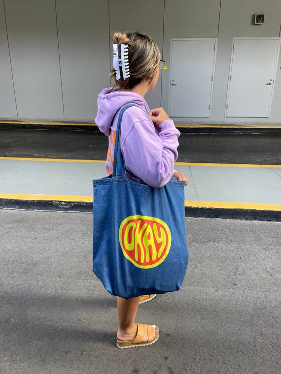 Denim Tote Bag Y2K Oversized Shoulder Bag Trendy Denim Crossbody