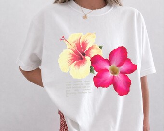 Hibiscus Flower Shirt, Comfort Colors® Summer Beach Shirt, Tropical Oceancore Graphic Tee, Vacation Aesthetic Gifts For Her