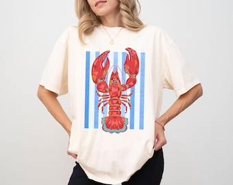 Comfort Colors Lobster Shirt, Coastal Graphic Tee for Women, Beach Vacation Shirt, Preppy Shellfish Summer Tee, Nautical Lobster T Shirt