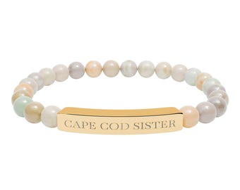 Cape Cod Bracelet, Engraved Friendship Bracelets, Personalized Natural Gemstone Beaded Bracelet, Cape Cod Gifts for Women