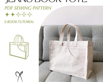 Jeans Book Tote Bag Sewing Pattern PDF Printable Instant Download DIY One Size