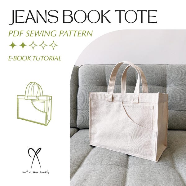 Patrón de costura para bolso tote de tela vaquera, imprimible en PDF, descarga instantánea, talla única.