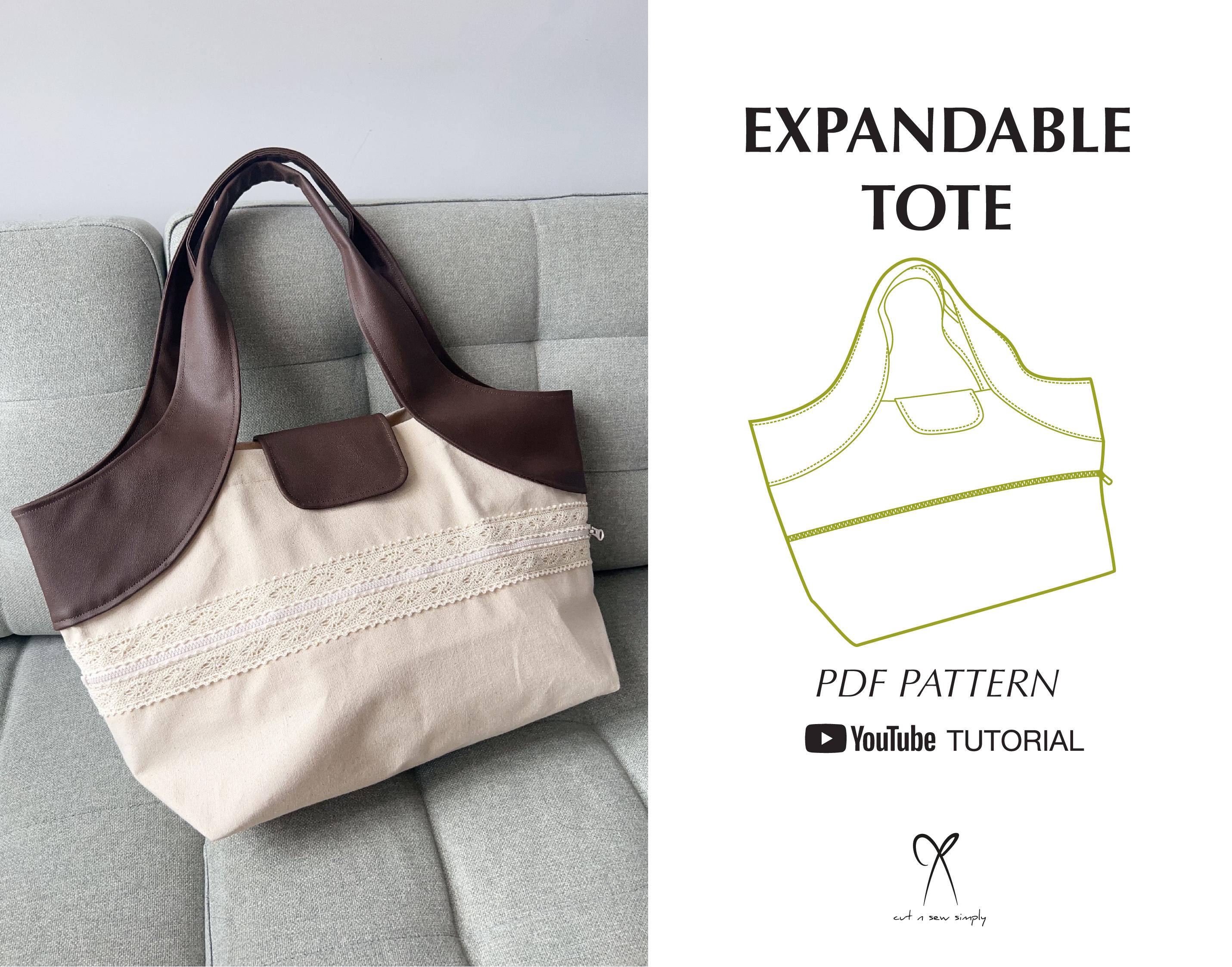 Expandable Tote Bag Sewing Pattern PDF Printable Instant Download DIY