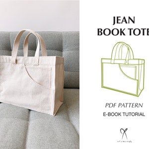 Jean Book Tote Bag Pattern Sewing PDF Printable Instant Download Beginner level DIY One Size