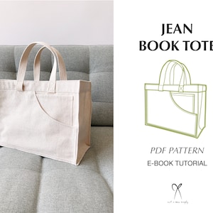 Jean Book Tote Bag Pattern Sewing PDF Printable Instant Download Beginner level DIY One Size