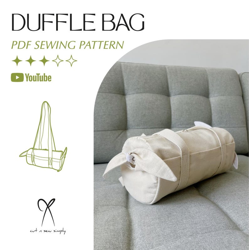 Duffle Bag Sewing Pattern PDF Printable Instant Download DIY One Size Small image 1