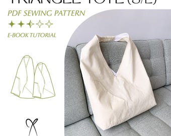 Triangle Pocket Tote Bag Sewing Pattern PDF Printable Instant Download DIY Two Sizes