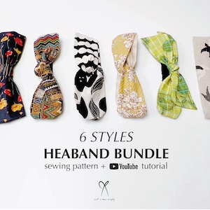 DIY Headband Set of 6 Bundle PDF Sewing Pattern Printable Instant Download Beginner level Free Size Knot Bow Twisted Hair band