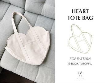 Patron de sac fourre-tout en forme de coeur à coudre PDF imprimable Téléchargement instantané Niveau débutant DIY Taille unique