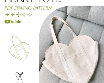 Heart Shaped Tote Bag Sewing Pattern PDF Printable Instant Download DIY One Size