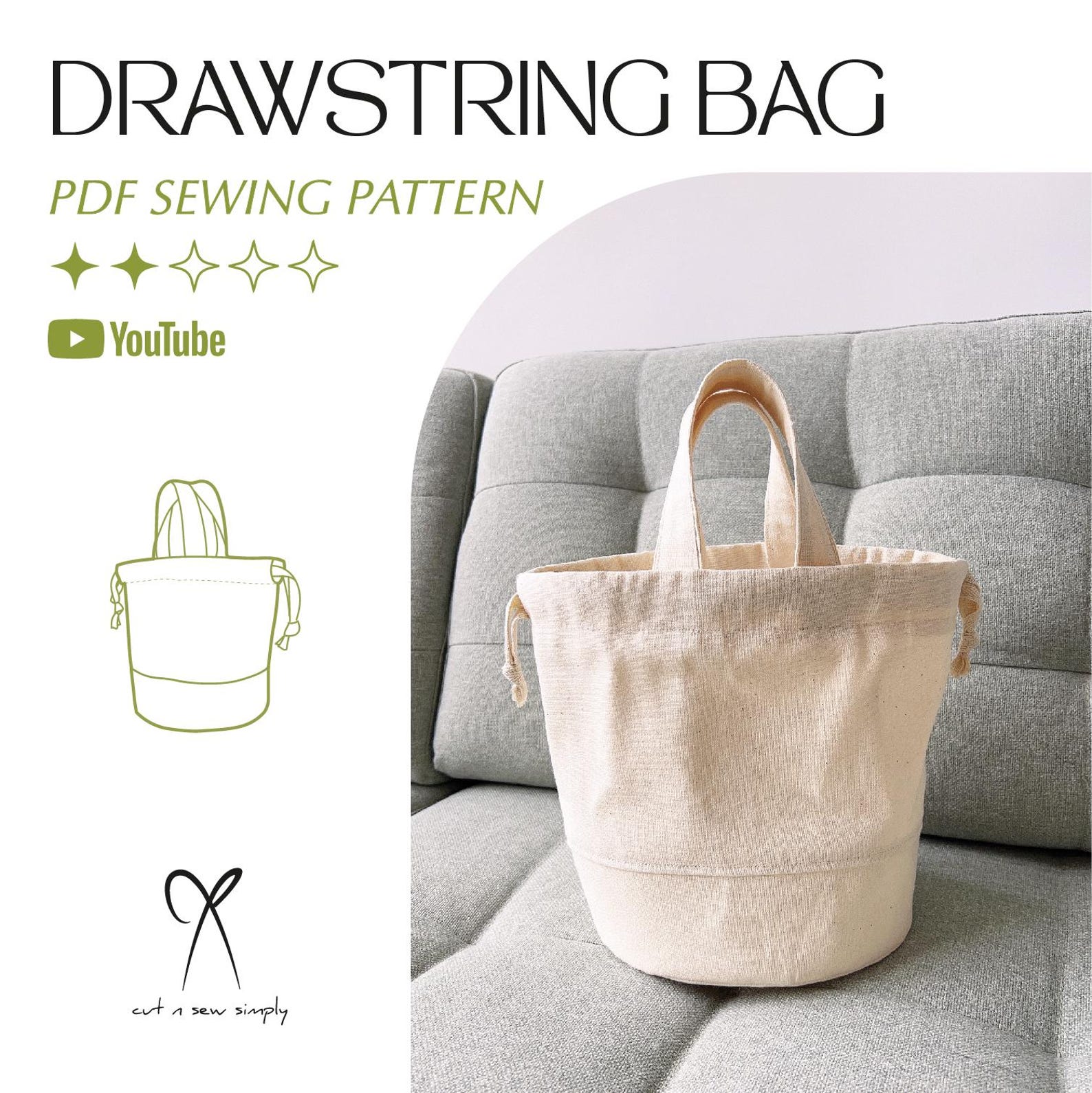 Drawstring Bucket Bag Sewing Pattern PDF Printable Instant Download DIY ...