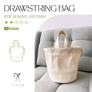 Drawstring Bucket Bag Sewing Pattern PDF Printable Instant Download DIY One Size