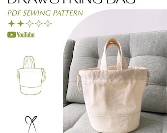 Kordelzug Eimer Tasche Schnittmuster PDF Printable Sofortiger Download DIY Einheitsgröße
