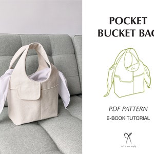 Pocket Bucket Bag Pattern Sewing PDF Printable Instant Download Intermediate level DIY One Size