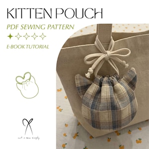 Katvormig zakje met trekkoord Naaipatroon PDF afdrukbare Instant download DIY One size