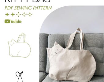 Cat Tote Bag Sewing Pattern PDF Printable Instant Download DIY One Size Original Design