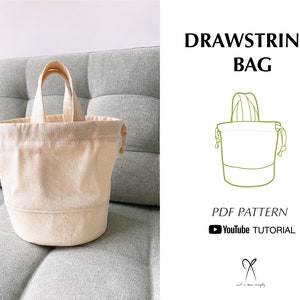 Drawstring Bucket Bag Sewing Pattern PDF Printable Instant Download DIY One Size