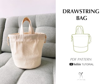 Drawstring Bucket Bag Sewing Pattern PDF Printable Instant Download DIY One Size