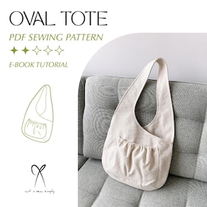 Oval Tote Bag Sewing Pattern: Asymmetric Strap, Pocket (PDF Printable)
