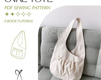 Oval Tote Bag Sewing Pattern: Asymmetric Strap, Pocket (PDF Printable)