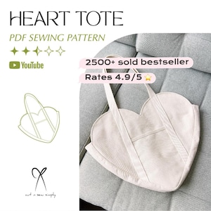 Heart Shaped Tote Bag Sewing Pattern PDF Beginner Digital Bag Pattern & Tutorial