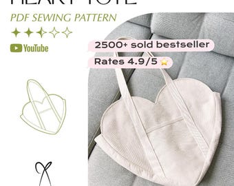 Heart Shaped Tote Bag Sewing Pattern | Beginner DIY, Lined PDF