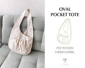 Oval Tote Bag With Pocket Asymmetric Strap Bag Pattern Sewing PDF Printable Instant Download Beginner level DIY