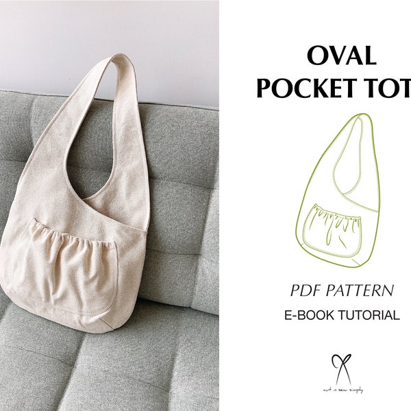 Oval Tote Bag With Pocket Asymmetric Strap Bag Pattern Sewing PDF Printable Instant Download Beginner level DIY