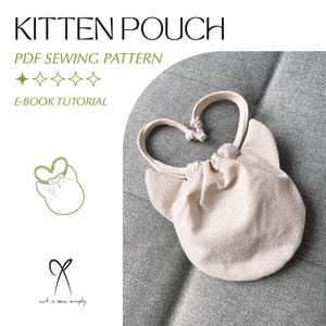 Cat Shaped Drawstring Pouch Sewing Pattern PDF Printable Instant Download DIY One Size
