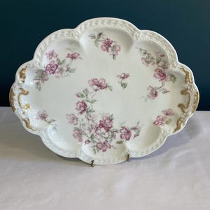 Haviland & Co Limoges France Oval Platter – Pink Floral Gilt 10.5”