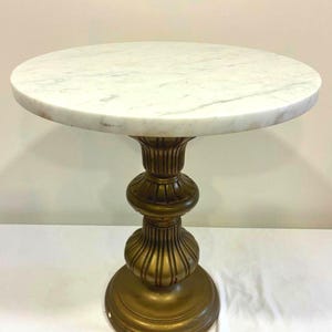 Vintage Italian Marble Top Pedestal Plant Stand, Gold Gilt Plaster Base, Hollywood Regency Decor