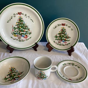Vintage Montgomery Ward Christmas Tree Dish Holiday Table Ware.  Choose From Cup, Saucer, Dessert Plate, Dinner Plate, Bowl, Replacement