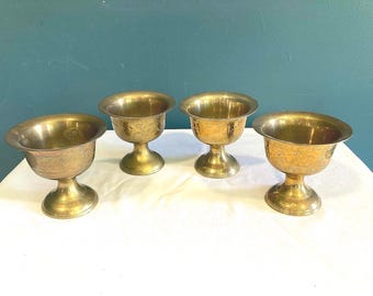 Set of 4 Vintage Etched Brass Goblets – Boho Global Decor