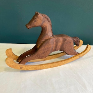 Antique Handmade Wooden Rocking Horse – Folk Art Carved Horse Decor