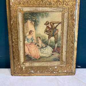 Vintage Italian Gold Framed Romantic Scene on Wood