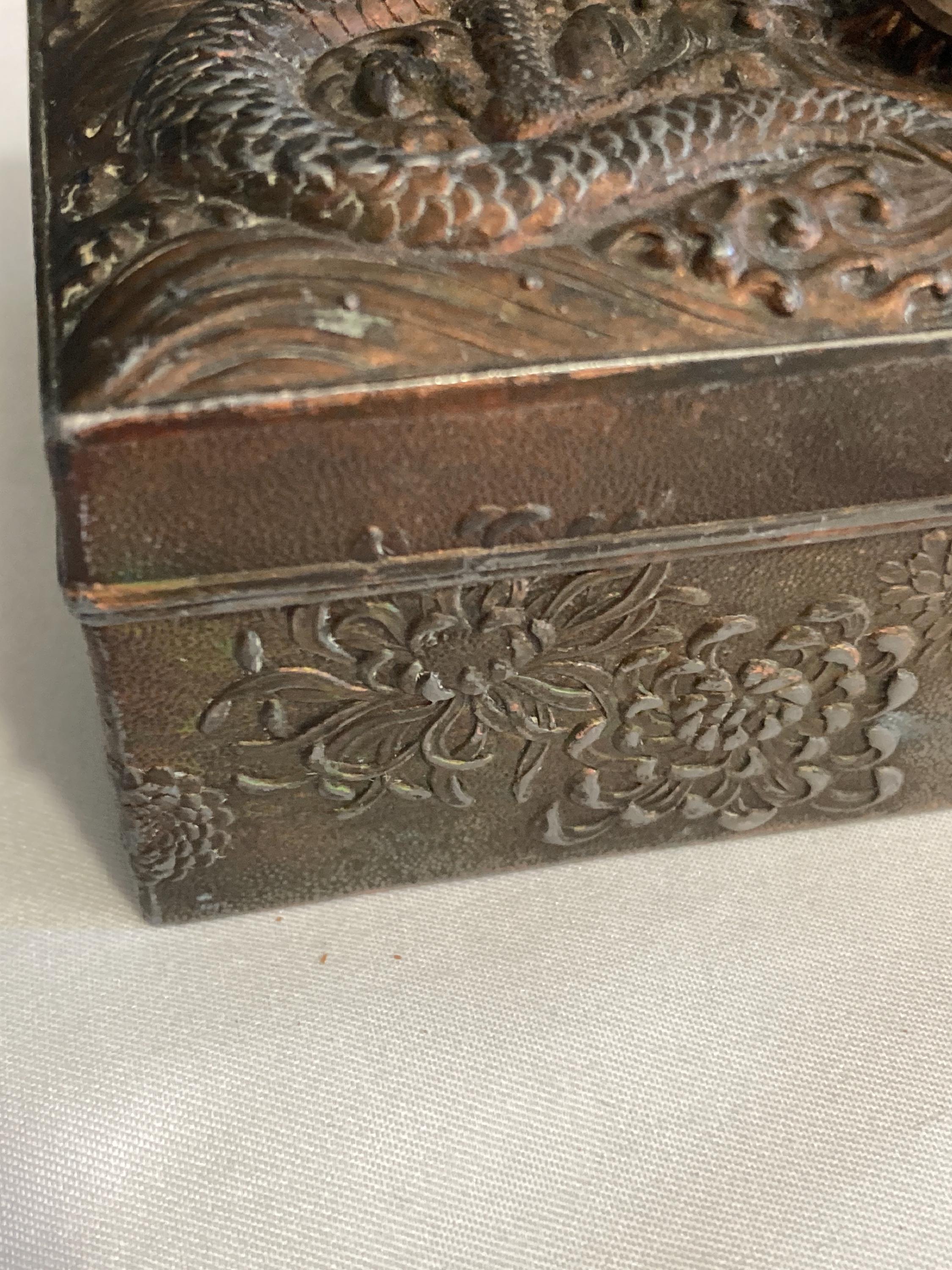 Antique Japanese Copper Box With Ornate Dragon Lid - Etsy