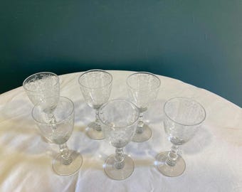 Vintage Duncan Miller First Love Etched Crystal Wine Glasses – Set of 6