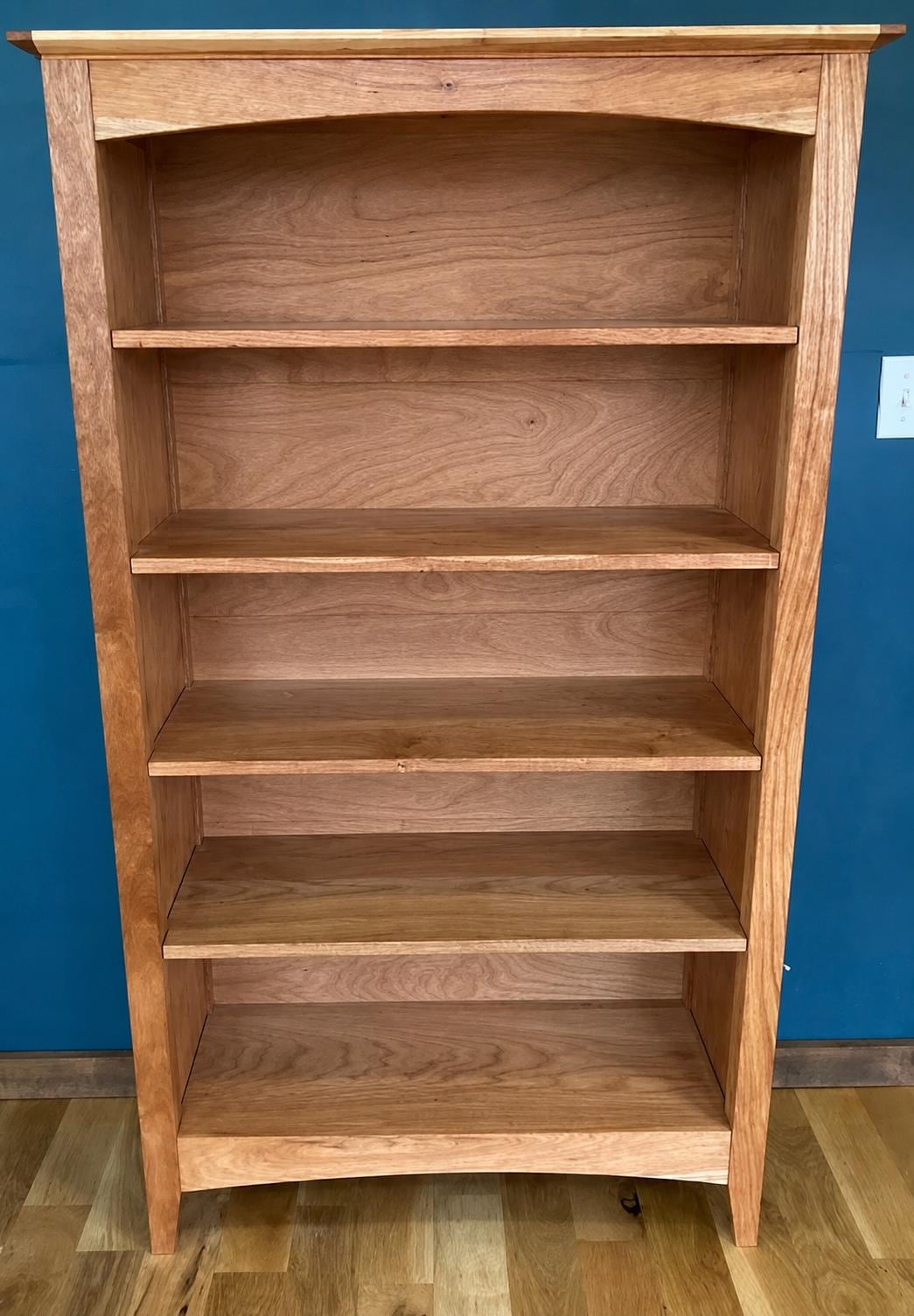 Handmade Solid Cherry Wood Shaker Bookcase, 5 Shelf Bookshelf