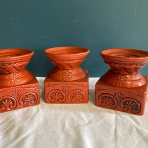 Vintage Brick Red Ceramic Candle Holder Stands, set of 3