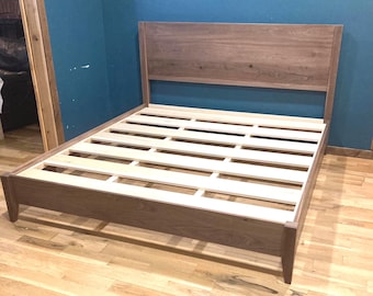 Handmade Solid Walnut Bed Frame, Modern Hardwood Platform Bed, Custom Bedroom Furniture, Slatted Support
