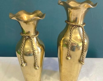 Vintage Brass Vases With Rope Detail – Set of 2