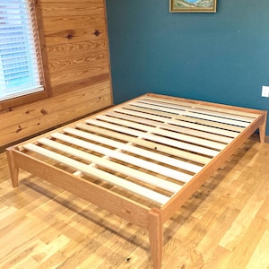 Handmade Solid Cherry Platform Bed Frame, Custom Hardwood Bed, Modern Bedroom Furniture, Solid Wood Bed