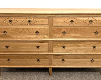 Handcrafted Solid Oak 8 Drawer Lowboy Dresser, Custom Hardwood Bedroom Furniture, Double Dresser