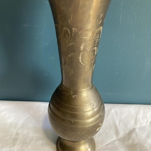 Vintage Etched Solid Brass Vase