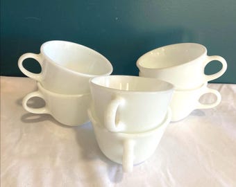 Set of 6 Vintage Corning Milk Glass Mugs – White Coffee Cups, Kitchenware